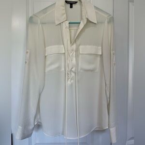 Express cream lace up blouse